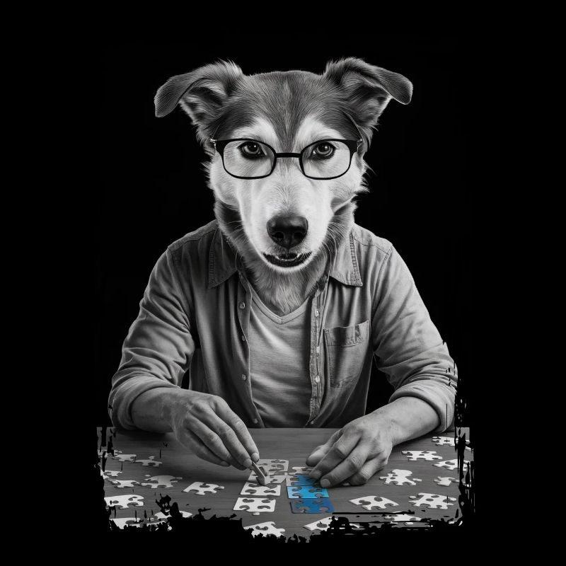 Hund spielt Puzzle Geschenk