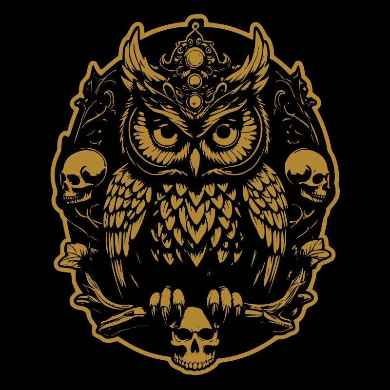 Mystische Eule sitzt auf einem Skull