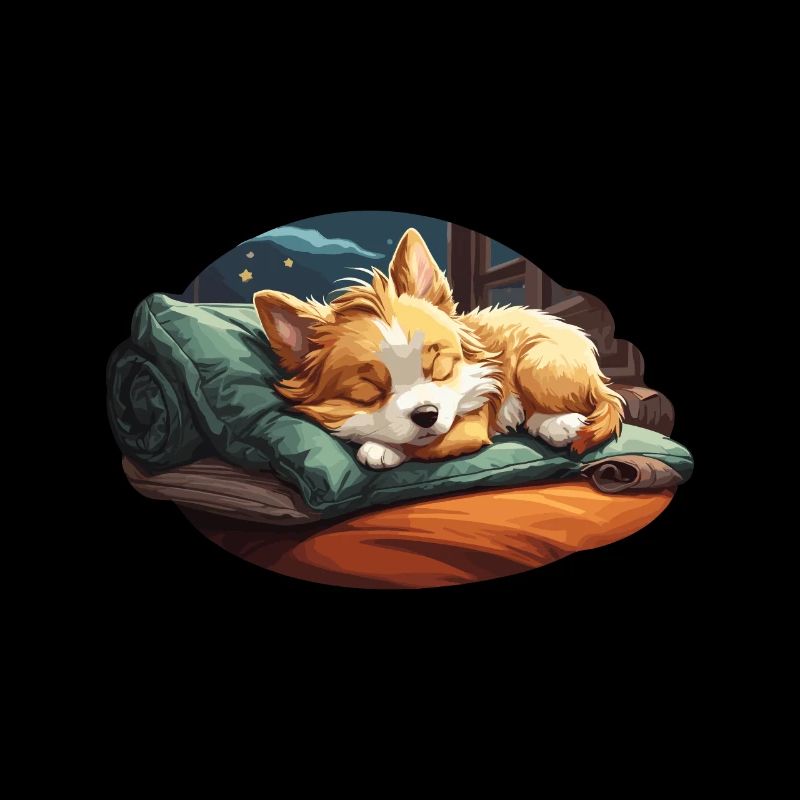 Dreaming corgi falling asleep on pillow