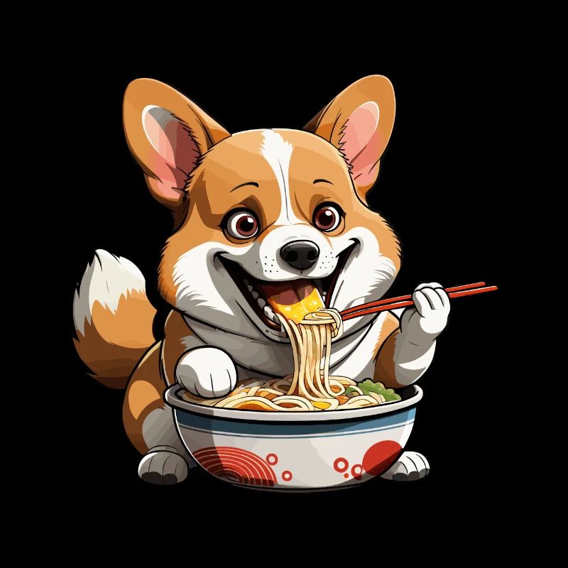 Corgi eats ramen