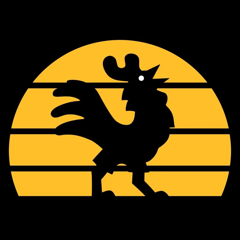 Krähender Hahn vor halber Sonne