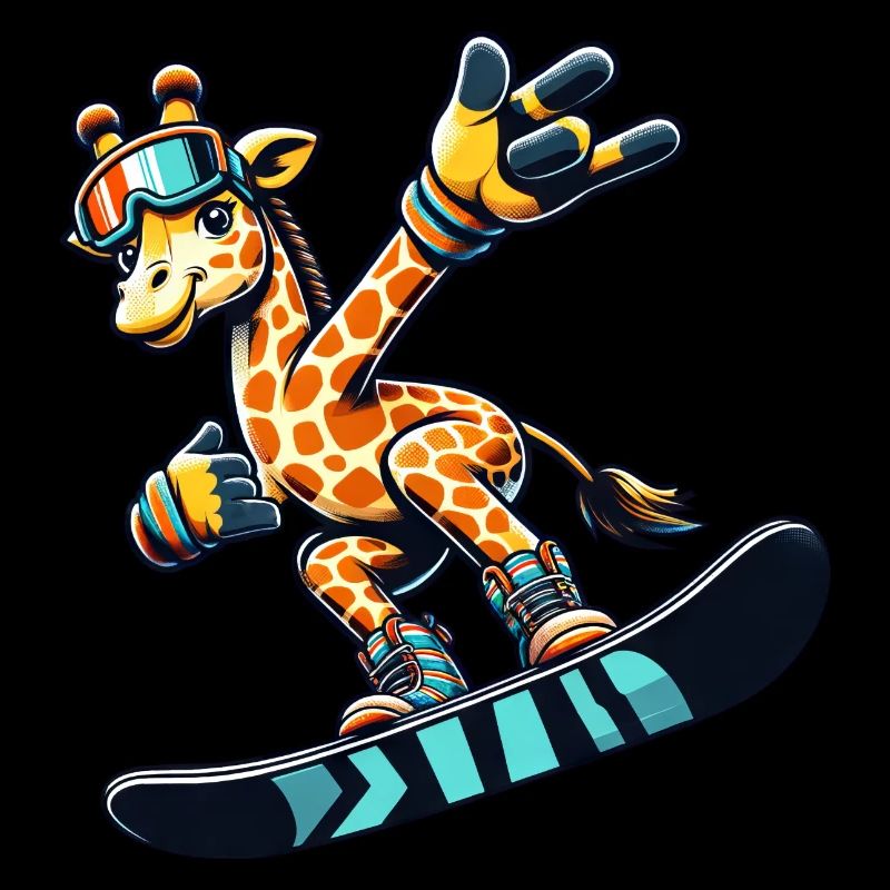 Coole Giraffe auf dem Snowboard