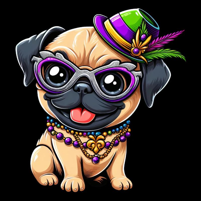 Mardi Gras Mops Comic-Stil