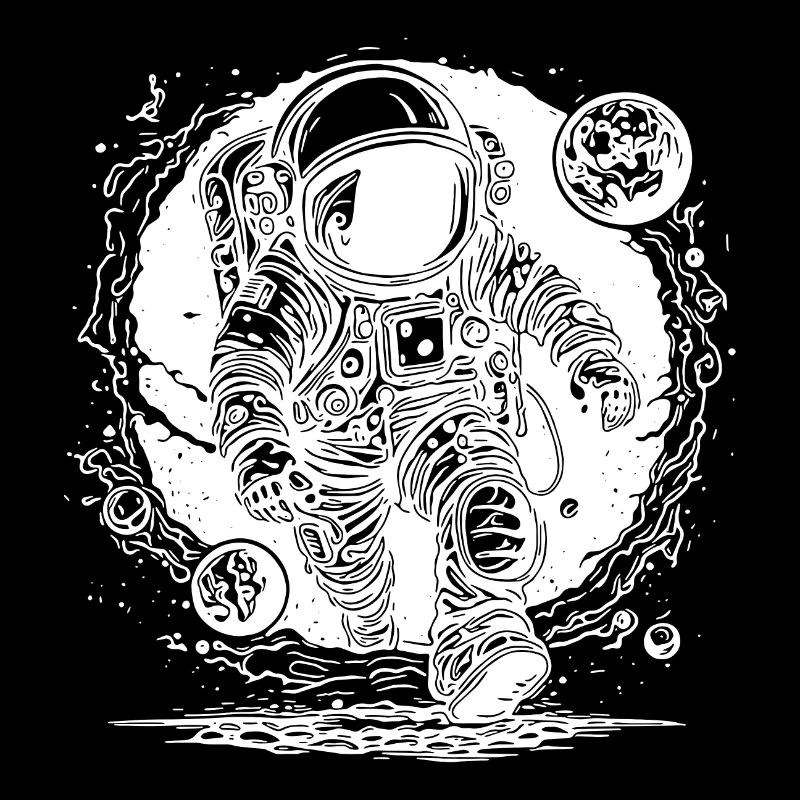 Astronaute de trou dans l’espace avec des planètes exotiques