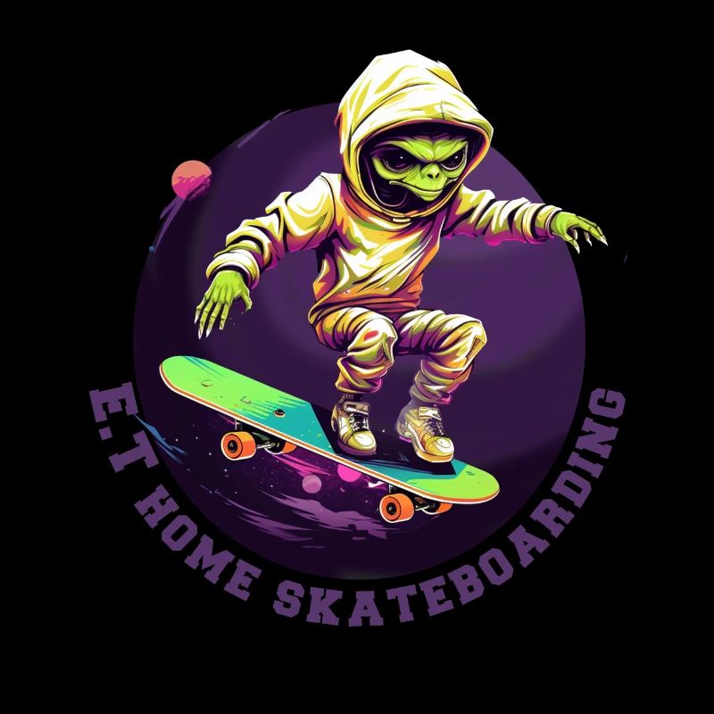 Alien sur skateboard avec lettrage