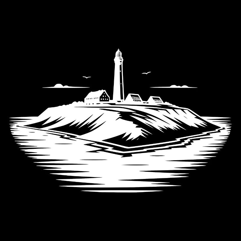 Lonely island with lighthouse on the coast