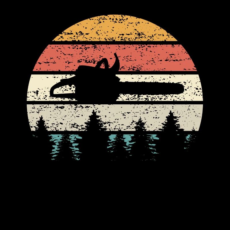 Forêt de tronçonneuse bois coucher de soleil rétro forêt de bûcheron