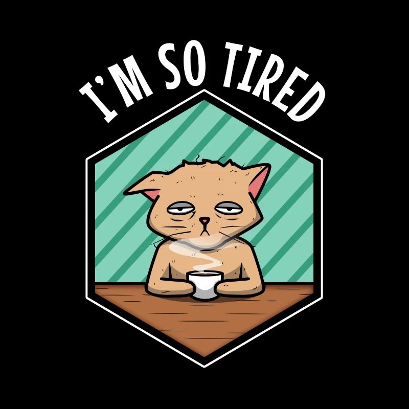 Tired cat drinks coffee - Im so tired