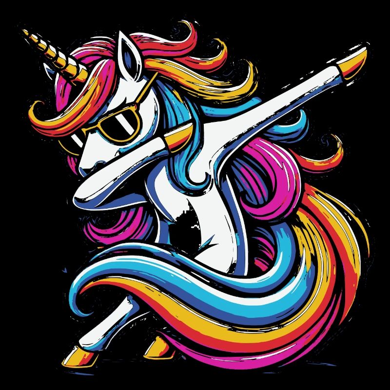 Regenbogen Einhorn mit Sonnenbrille Comic Kunst