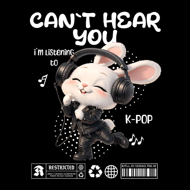 Un lapin K-Pop avec des écouteurs