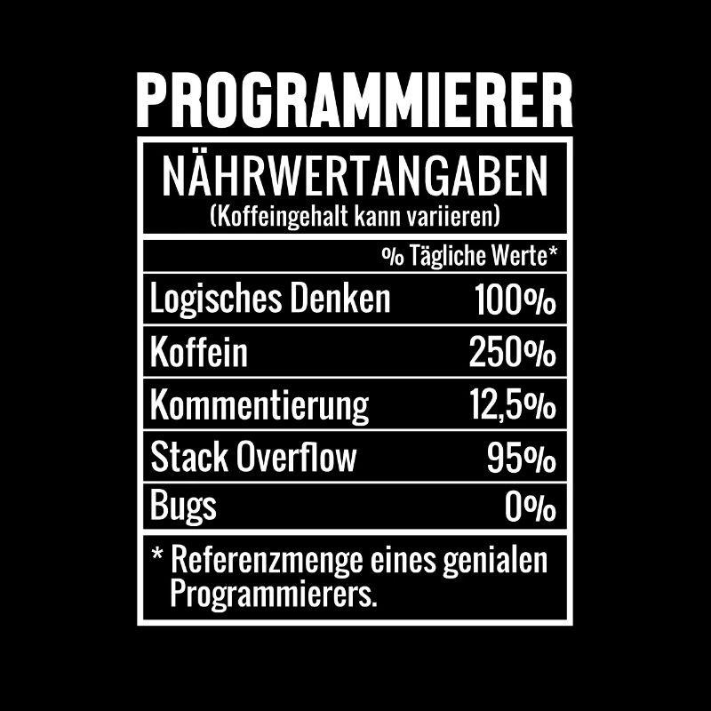 Programmierer Nährwertangaben Developer Coder