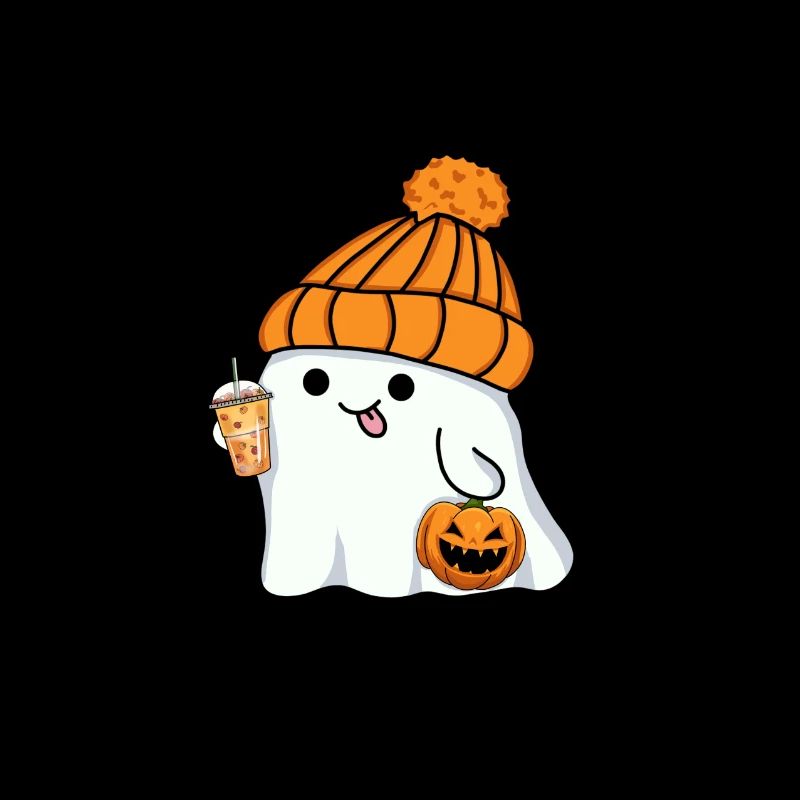 Halloween Ghost with Bubble Tea Jack-o-lantern Hat