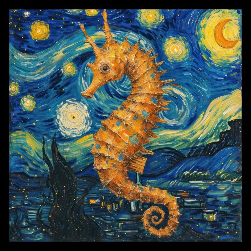 seepferd, seepferdchen van gogh, sternennacht