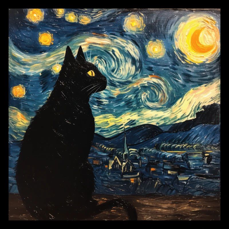 Schwarze katze, katze, Van Gogh, Sternennacht