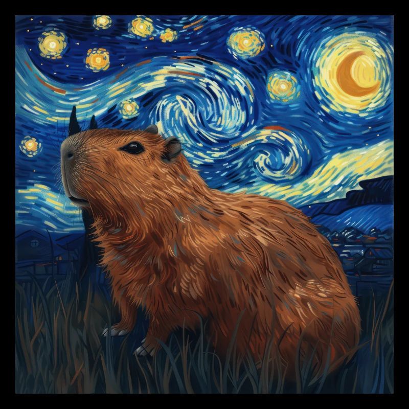 capybara, tier, van gogh, sternenacht