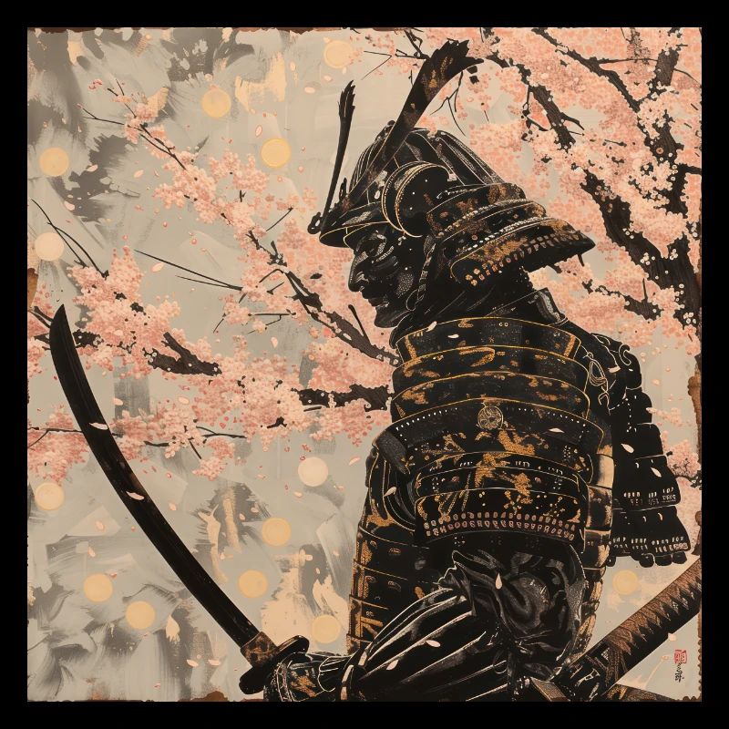 Japanisch, Samurai, Kirschblüte, Kunst, Ukiyo-E