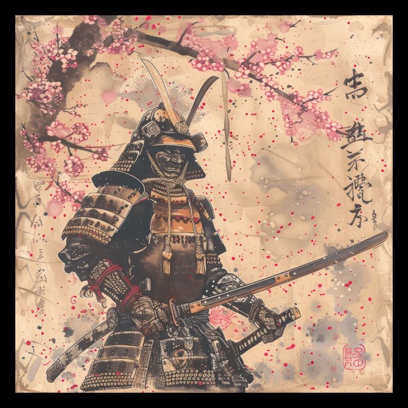 Japanisch, Samurai, Kirschblüte, Kunst, Ukiyo-E