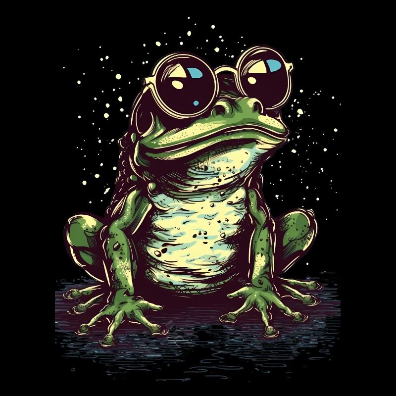 Cool green frog with sunglasses