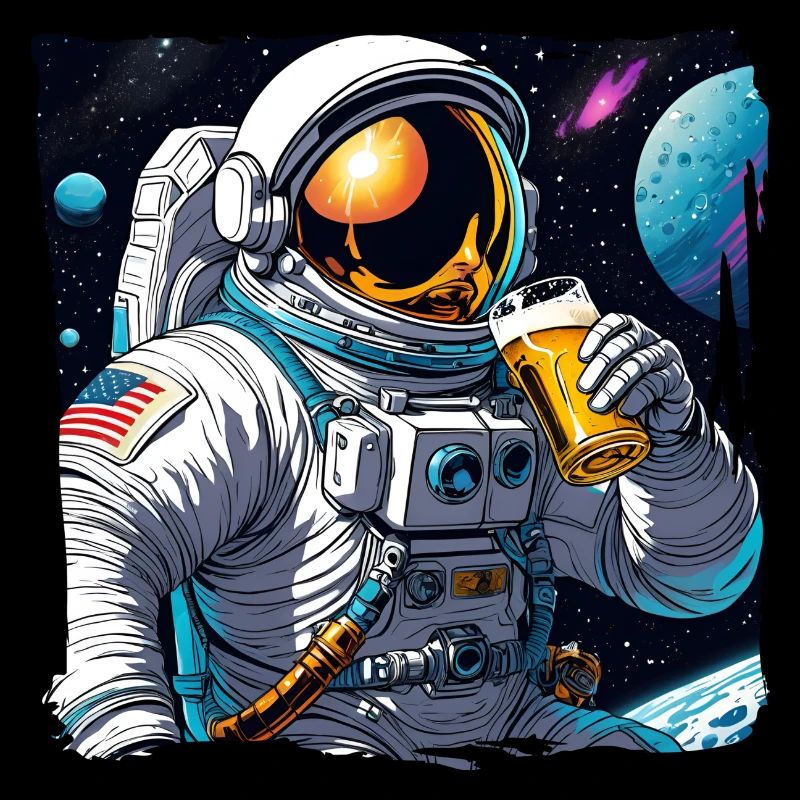 Astronaut drinking beer in space