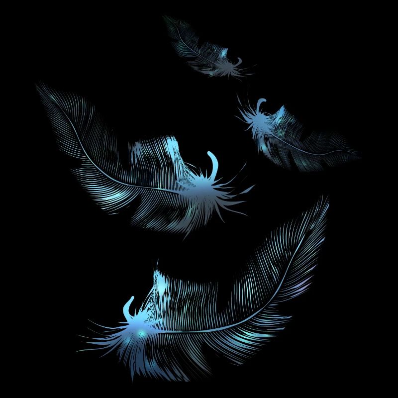 Bright blue down feathers float on the wind