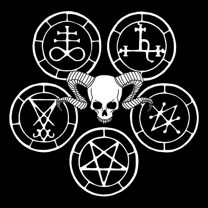 Weißer Dämonenschädel und dämonische Symbole