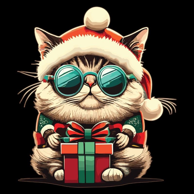 Coole Katze Weihnachtsmütze mit Weihnachtsgeschenk