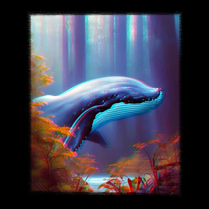 Blue whale soaring through the forest Surrealism