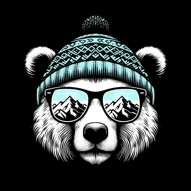 Funny Bear with Knitted Hat Ski Holiday Snowboard