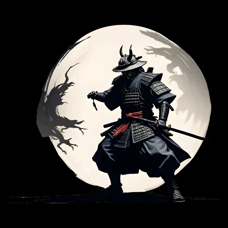 Guerrier samouraï à la pleine lune