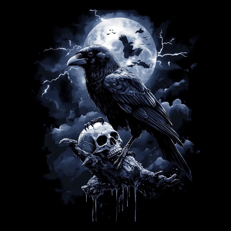 Raven Skull Moon Dark Gothic Black Crow