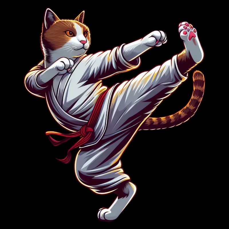 Chat de karaté cool dans le style de dessin animé