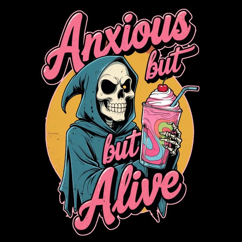 Retro-Sensenmann Design Anxious but Alive mit bun