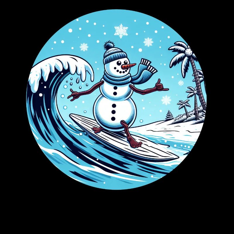 Winter Schneemann Surfer Eiswellen Schneelandschaf