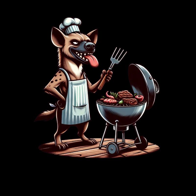 Hyena as a barbecue chef in summer
