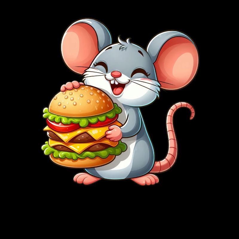 Funny mouse with hamburger fast food comic