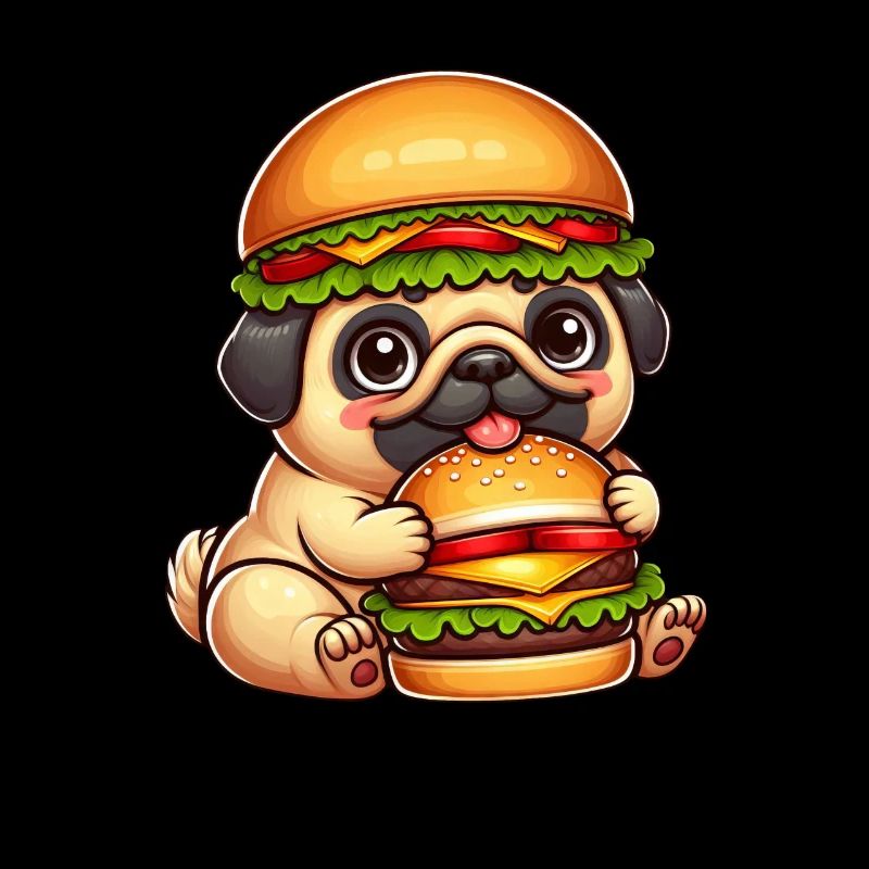 Dog Pug Hamburger Hat Whimsical Fast