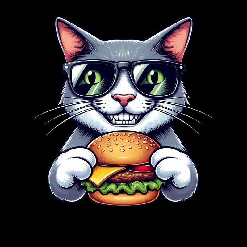 Chat Nerd Cool avec Hamburger Kater Cheeseburger