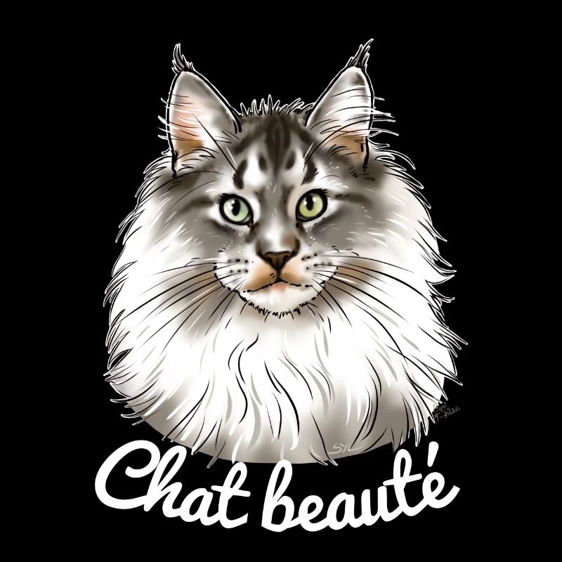 Chat beauté main coon (texte blanc)