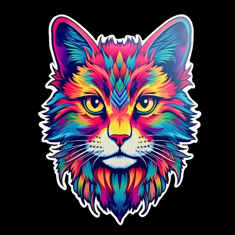 Chat psychédélique coloré illustré
