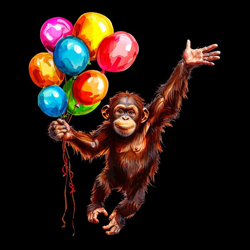 Affe mit Bunten Luftballons als Glücksbringer