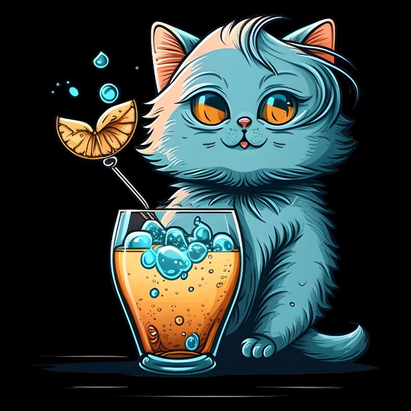 Cute Cat mascot drinks a cocktail