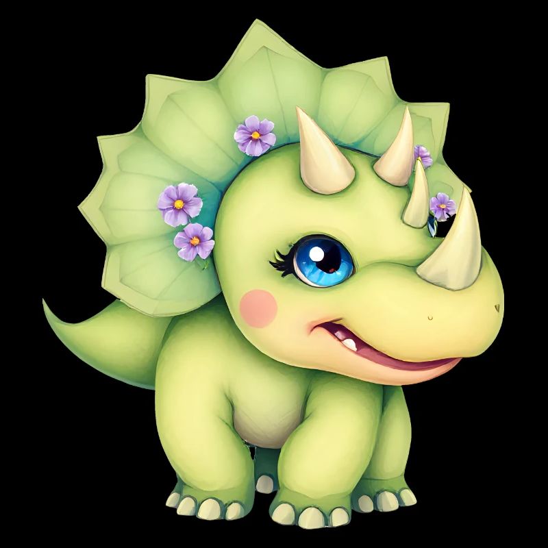 Fröhlicher Cartoon-Dinosaurier mit Blumenkrone