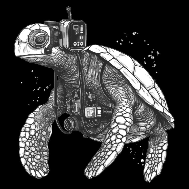 Turtle with diving equipment as a diver