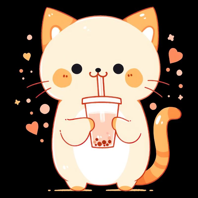 Chat Kawaii Bubble Tea Boba Thé