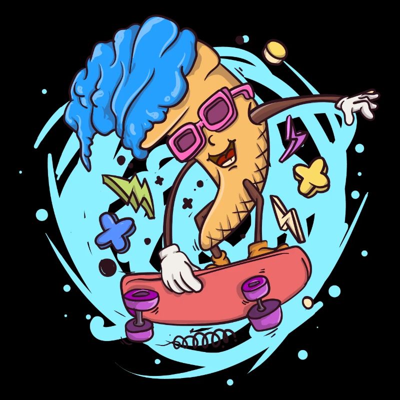 Eisläufer Eiscreme Skate Boarder Cartoon Style