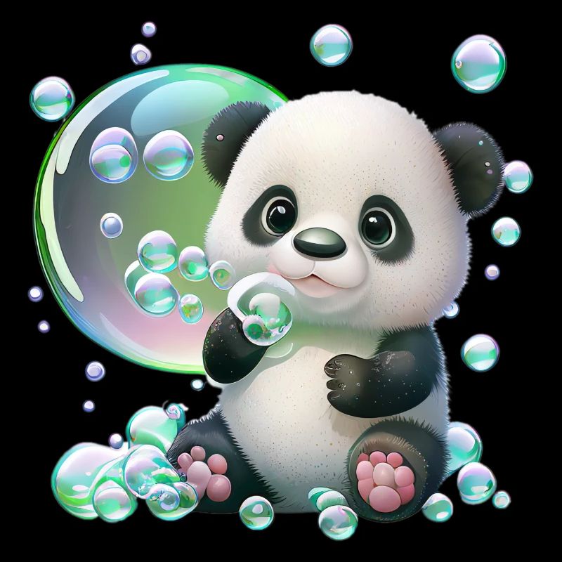 Bébé panda ludique et mignon avec des bulles de savon
