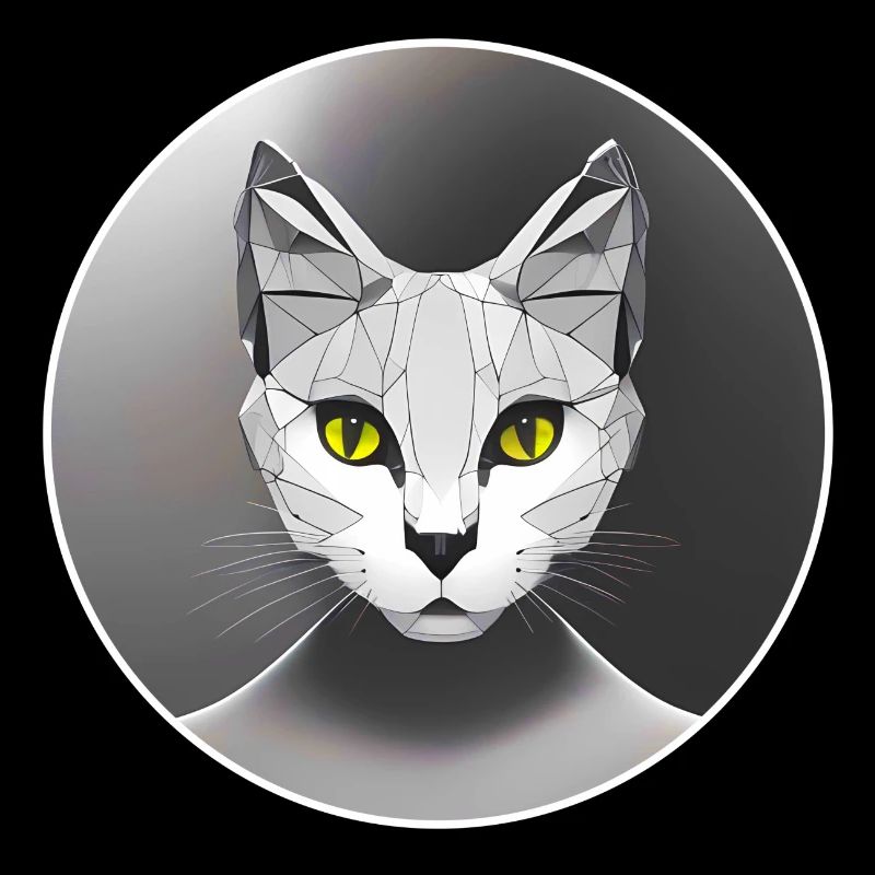 Cat as graphic Low Poly Art Circle black and white