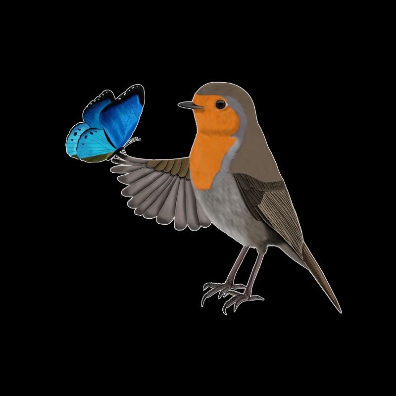 Rotkehlchen mit blauem Schmetterling Vogel Design