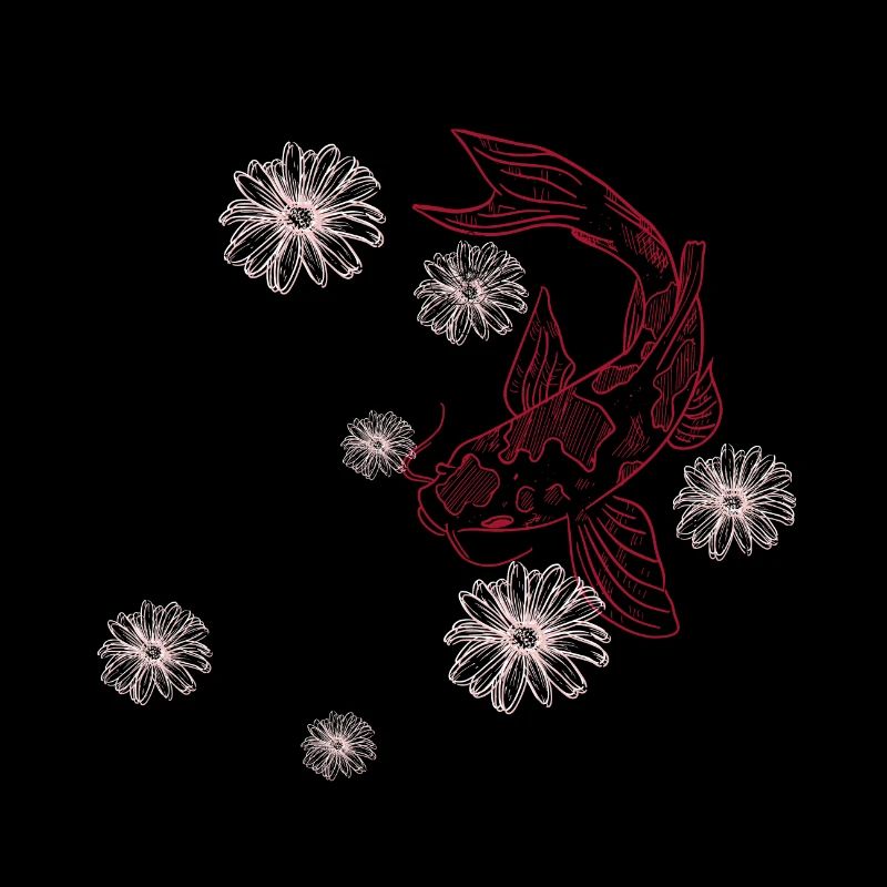 Poissons de Koi et fleur de Sakura