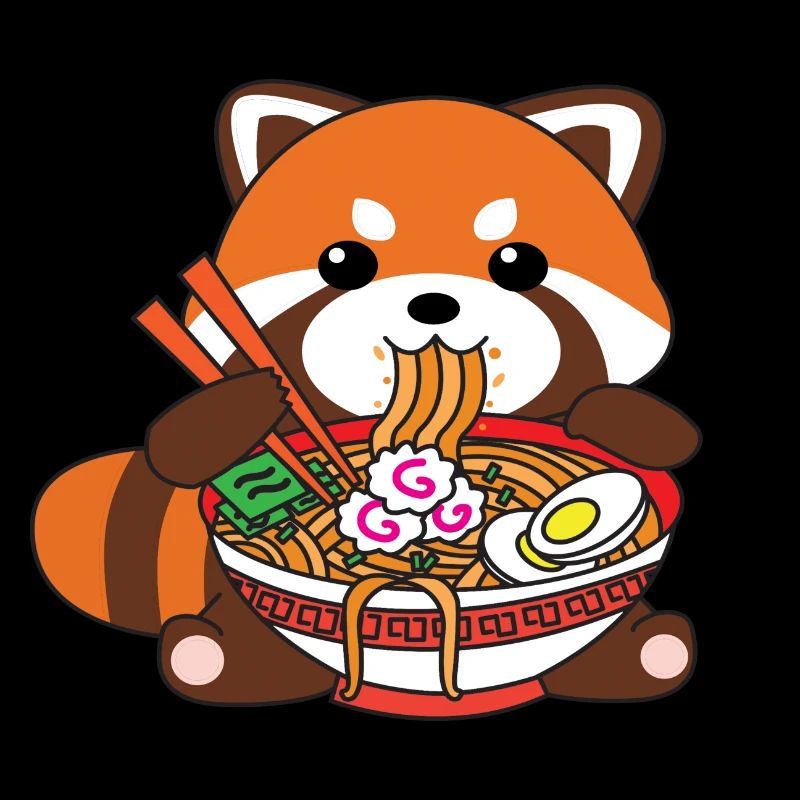 Panda rouge mignon de Kawaii mangeant des nouilles de Ramen